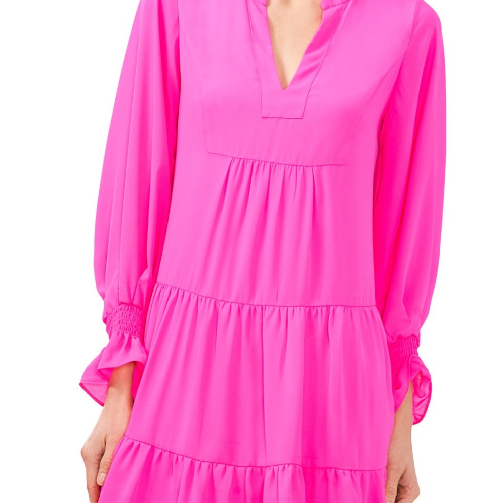 CeCe Hot Pink Long balloon Sleeve Dress - Picture 4 of 10